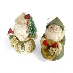 Folk Art Rustic Santa Figurine Set Of 2 Old World Woodland Animals 4 Inch